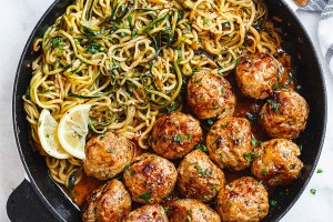 Garlic Butter Turkey Meatballs with Lemon Zucchini Noodles