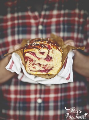 Raspberry & marzipan swirl brioche